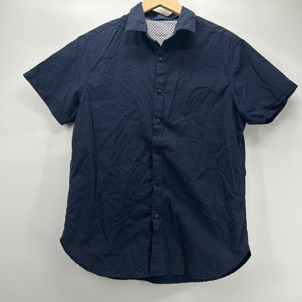 Polo Ralph Lauren Button Down Shirt Youth XL Navy Red Geometric Print Casual